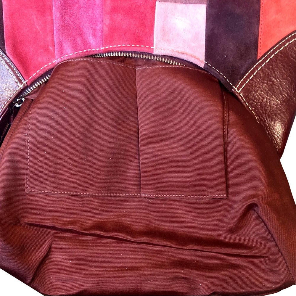 COACH Hampton Patchwork Mosaic Burgundy Leather Brown Suede Top Zip Shoulder Bag - Picture 17 of 17